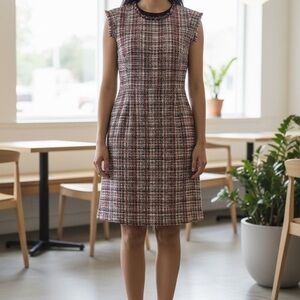 NWT J. Crew Red, Cream and Black Tweed Lined Dress Size 10